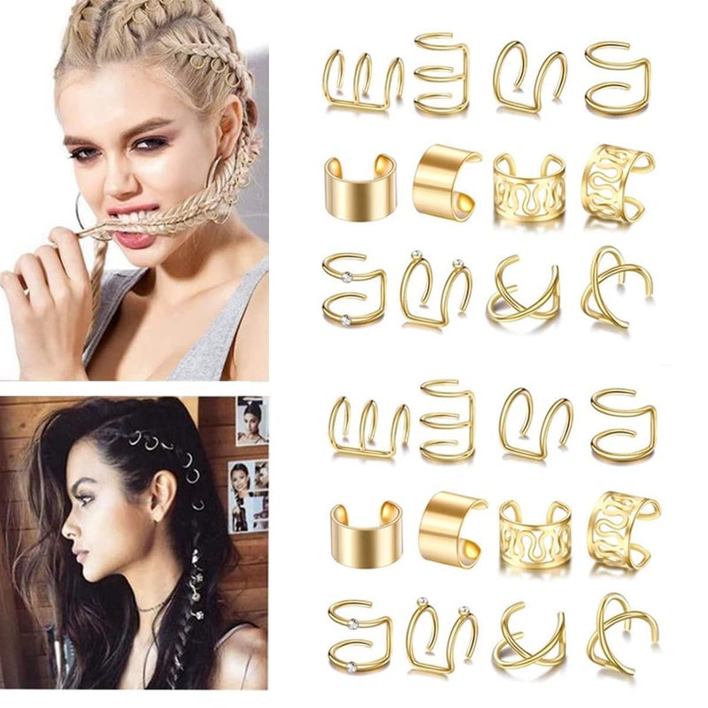 RUSTAMM 24 Pcs Gold Silver Hair Braids Dreadlock Non-Piercing Ear Clip Beard Beads Cuffs Clip Hair Accessories Styling Fashion Jewelry Gift Toos for Women Men - Image 2